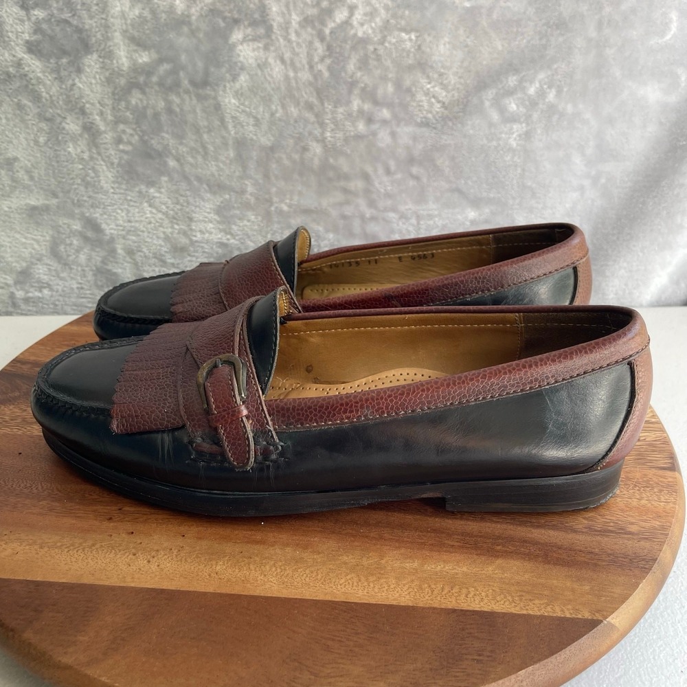 Cole Haan Loafers Mens 11 E Black Brown Leather‎ Kiltie Buckle Detail - Picture 5 of 16